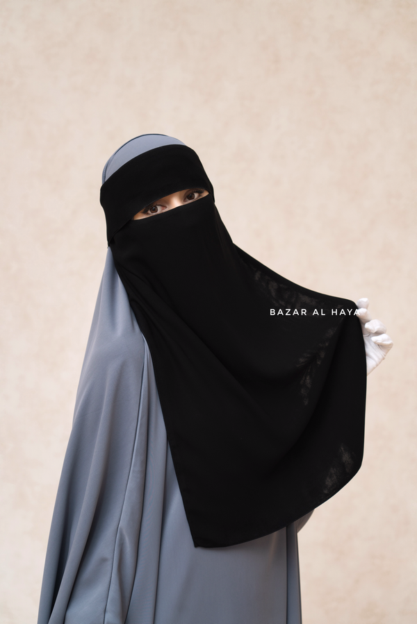 Flap Black Single Niqab - Super Breathable Veil