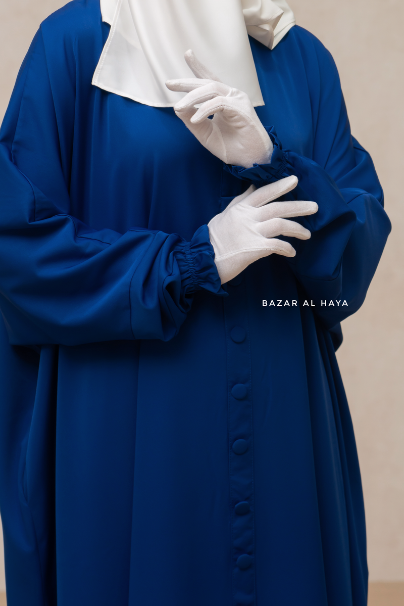 Royal Blue Safa Loose - Fit Abaya With Button Front - Silk Crepe