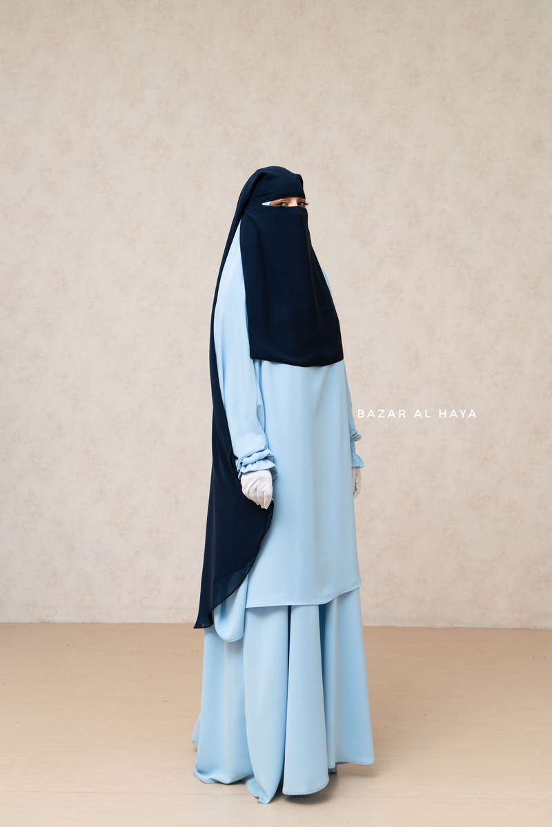 Dark Blue Two Layer Niqab - Long & Wide - Super Breathable Veil