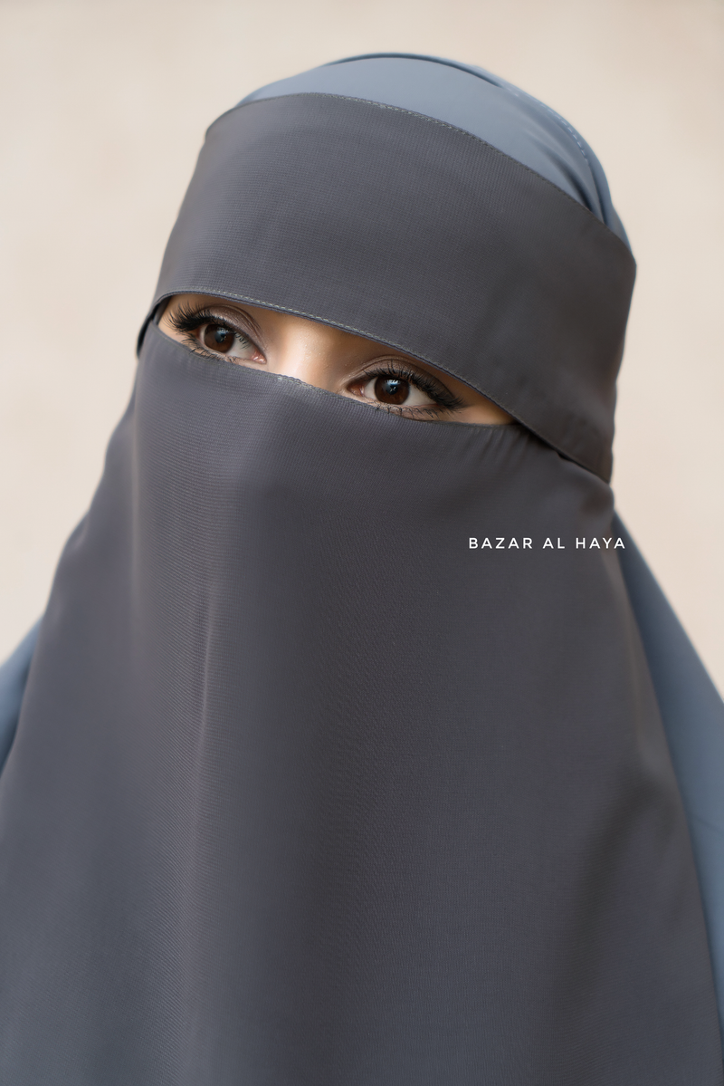 Grey Flap Single Niqab - Super Breathable Veil - Large