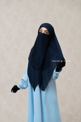 Square Scarf With Half Niqab Set In Dark Blue - Super Breathable - Medium