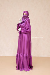 Purple Elegant Shaheen Satin Dress Scarf & Slip Dress Set - 3 Piece