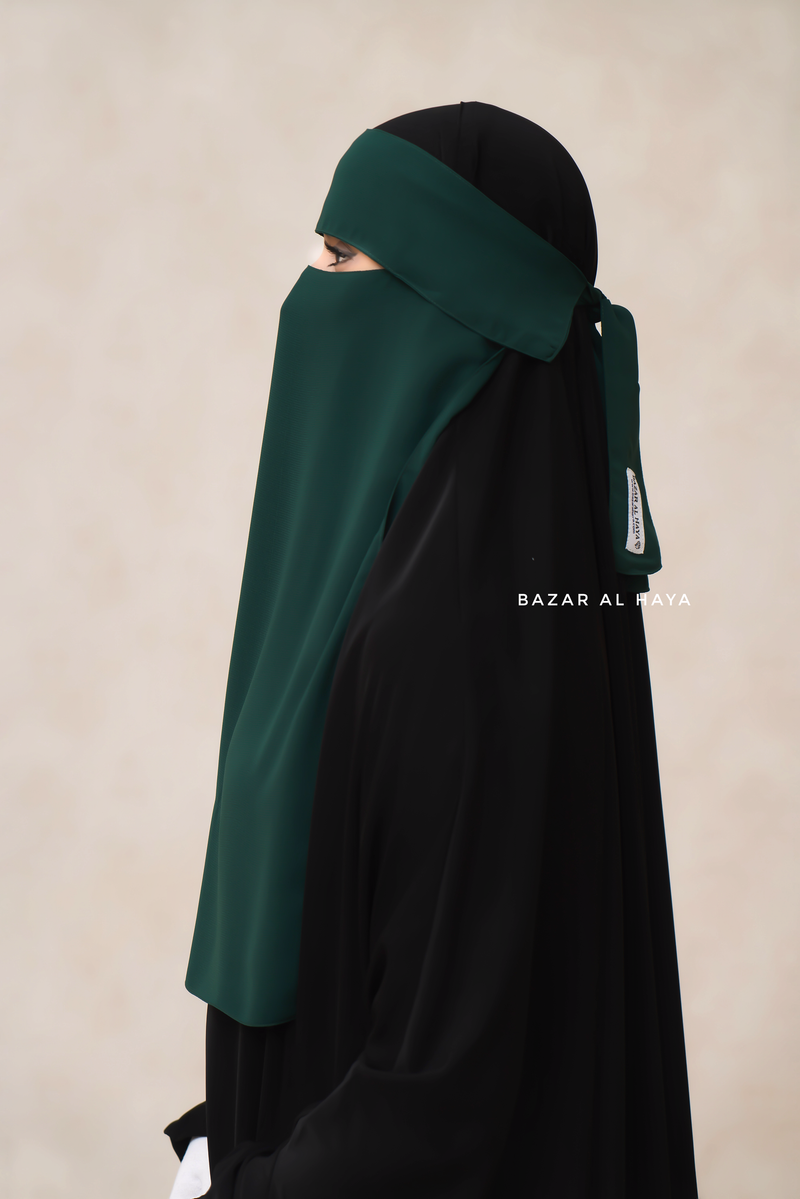 Emerald Green Flap Single Niqab - Super Breathable Veil - Large