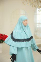 Mint Tieback Ruffle Lace Short Khimar - Soft Cotton