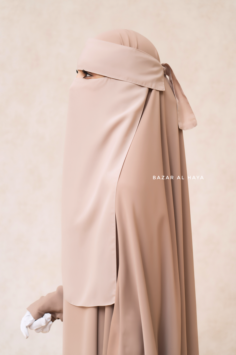 Creme Beige Flap Single Niqab - Super Breathable Veil - Medium & Large