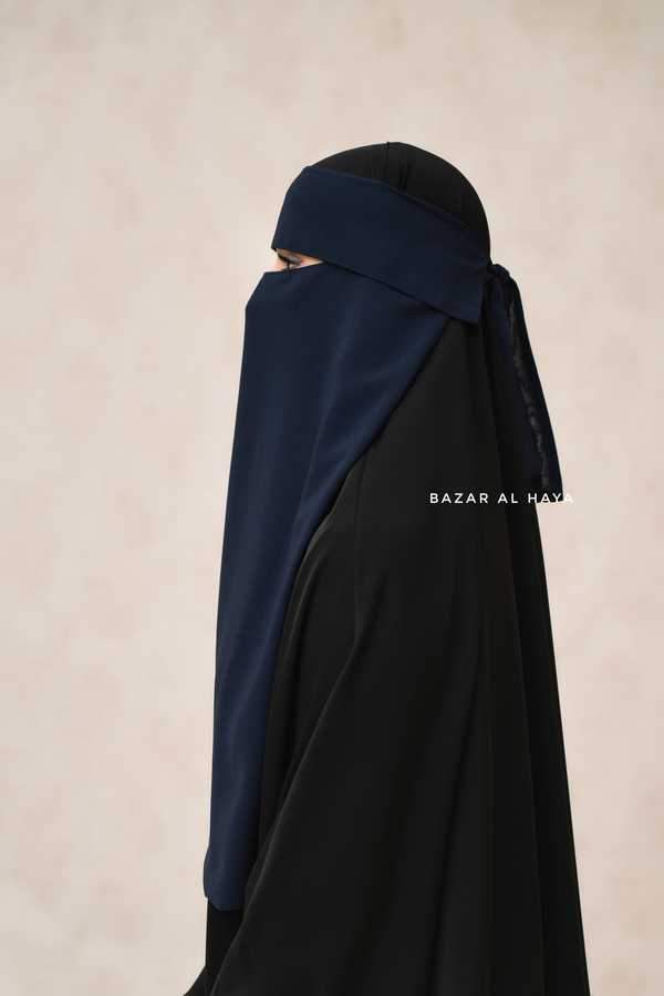 Dark Blue Flap Single Niqab - Super Breathable Veil - Medium & Large