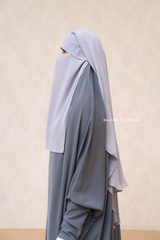 Silver Two Layer Flap Niqab - Premium Wool Chiffon - Medium