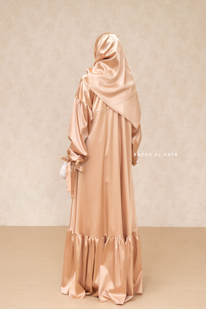 Gold Elegant Shaheen Satin Dress Scarf & Slip Dress Set - 3 Piece