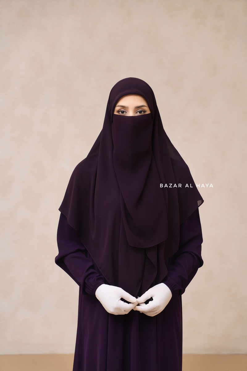 Purple Square Scarf With Half Niqab Set - Super Breathable - Medium