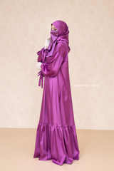 Purple Elegant Shaheen Satin Dress Scarf & Slip Dress Set - 3 Piece