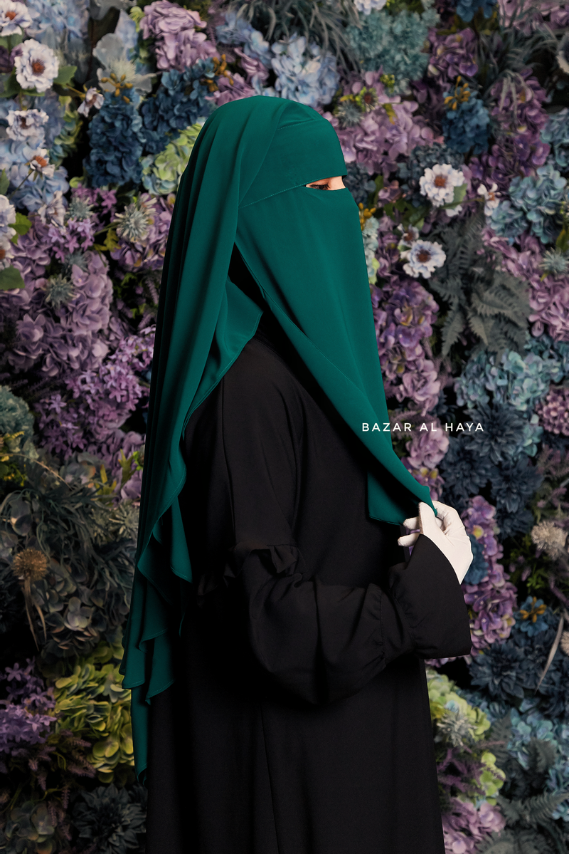 Emerald Two Layer Flap Niqab - Premium Wool Chiffon - Medium