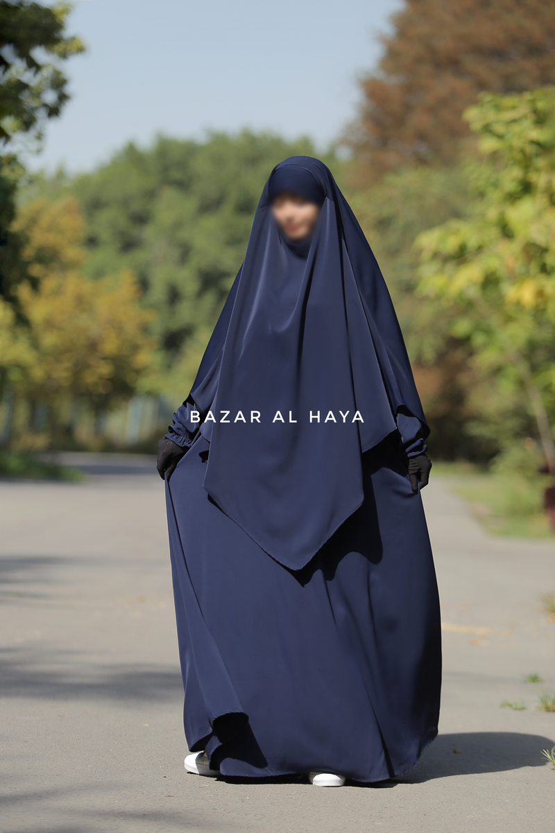 Dark Blue Salam Abaya & Mubarak Khimar Two Piece Set - Nidha