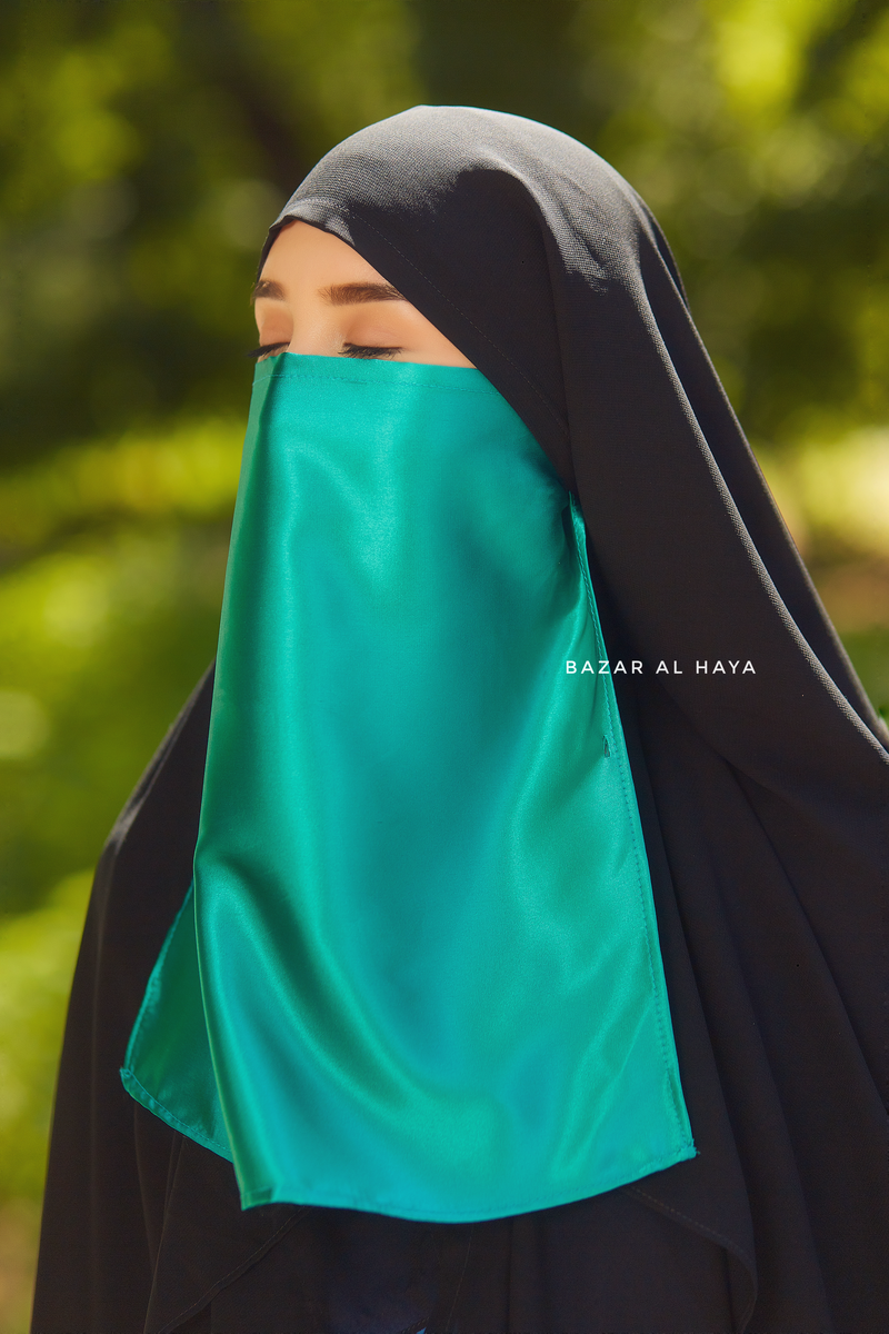 Teal Satin Single Half Niqab - Elegant & Modest Veil