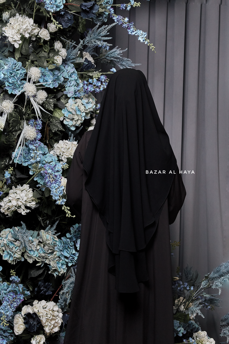 Two Layer Black Flap Niqab - Premium Wool Chiffon - Medium