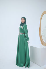 Farha Emerald Moroccan Embroidered Luxurious Silk Kaftan Abaya