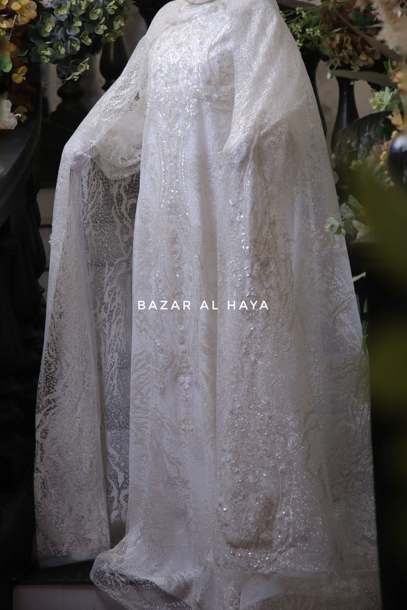 Rana Bridal Silk Gown Abaya & Lace Cloak Set For Walima & Wedding