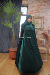 Emerald Nabeela Dress With Lace Shoulder Detail - Premium Velour