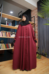 Safa Burgundy Loose - Fit Abaya With Button Front - Silk Crepe