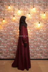 Safa Burgundy Loose - Fit Abaya With Button Front - Silk Crepe