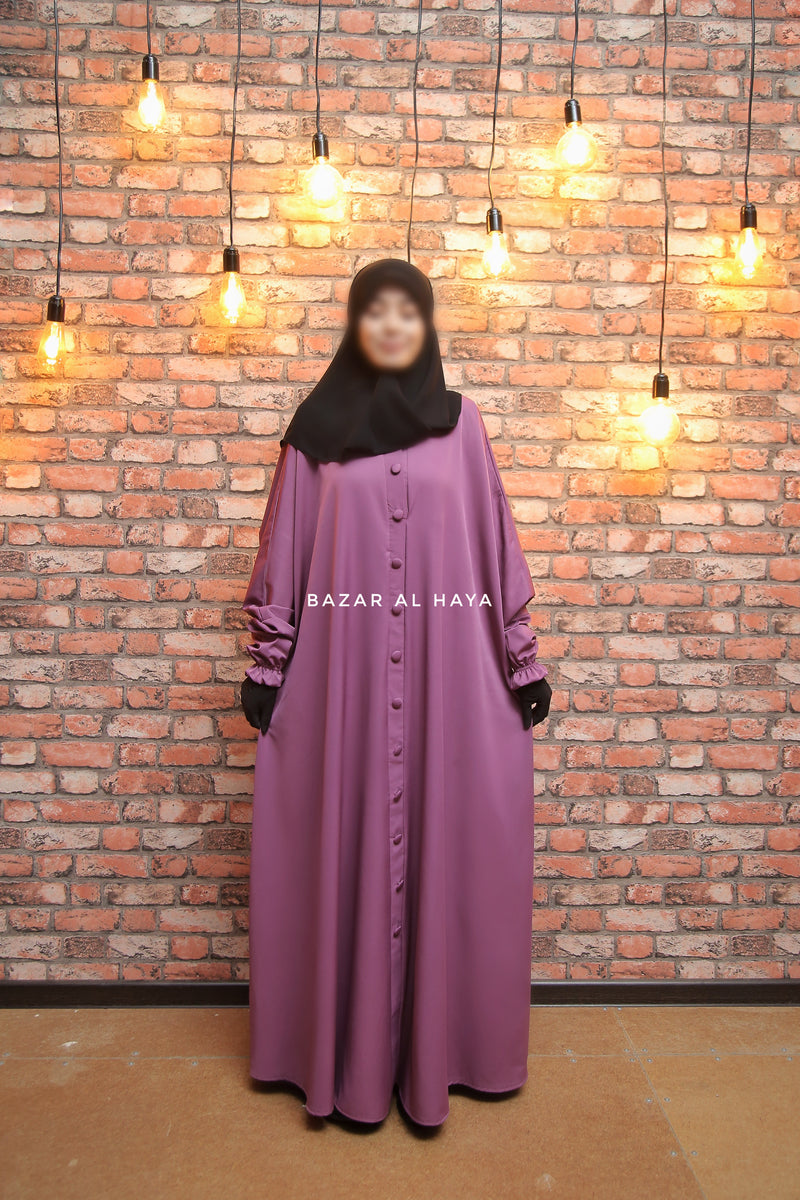 Safa Mauve Loose - Fit Abaya With Button Front - Silk Crepe