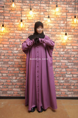 Safa Mauve Loose - Fit Abaya With Button Front - Silk Crepe