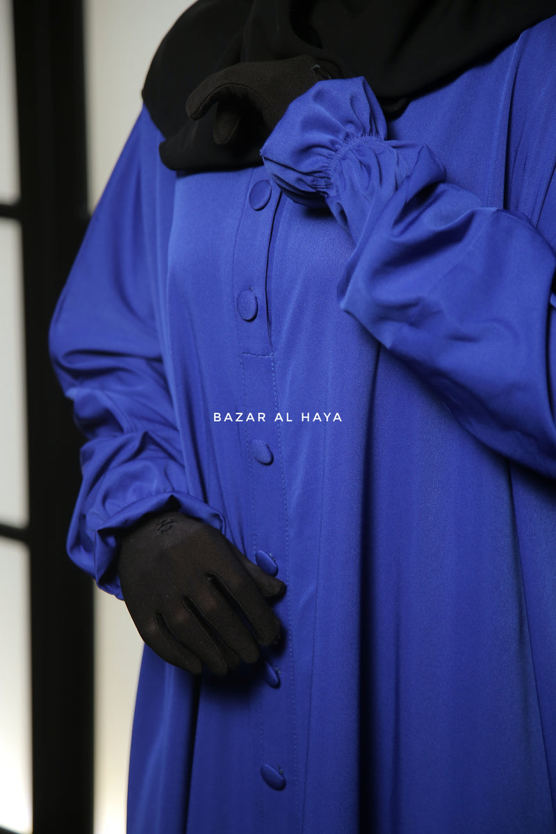 Safa Royal Blue Loose - Fit Abaya With Button Front - Silk Crepe