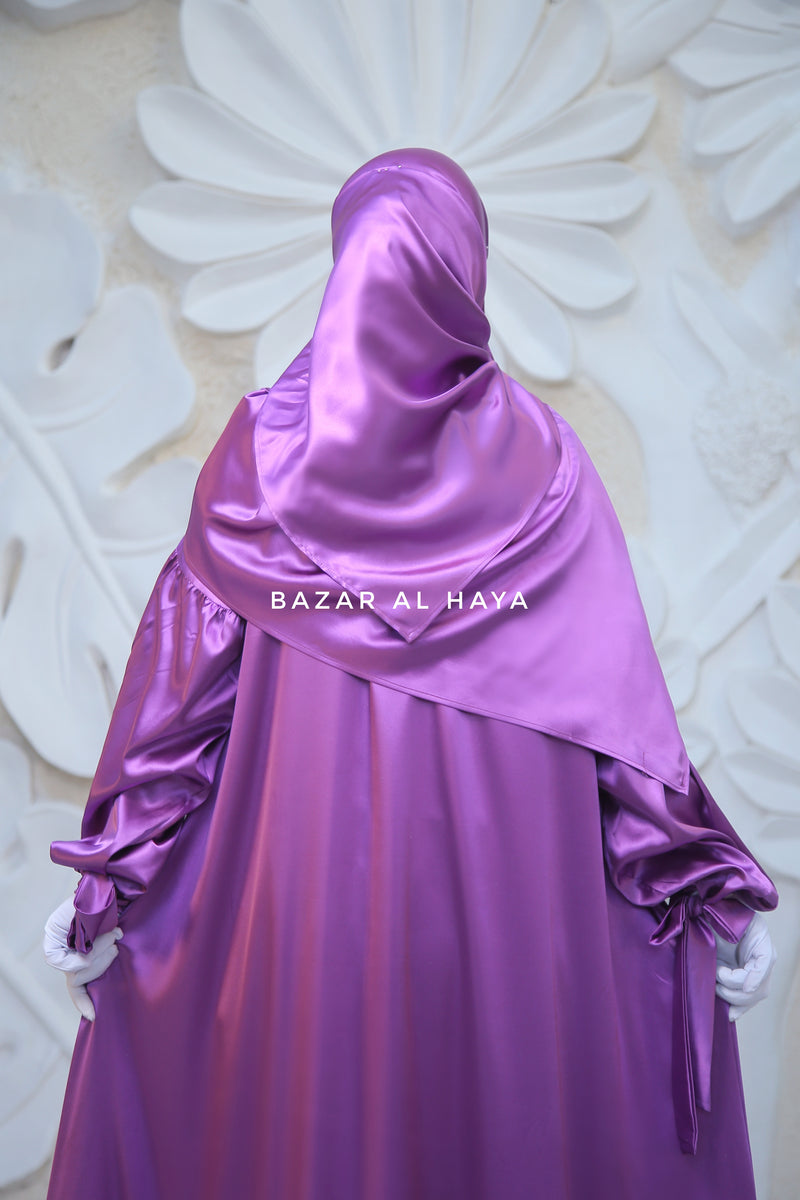 Purple Elegant Shaheen Satin Dress Scarf & Slip Dress Set - 3 Piece