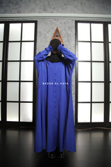 Safa Royal Blue Loose - Fit Abaya With Button Front - Silk Crepe