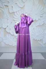 Purple Elegant Shaheen Satin Dress Scarf & Slip Dress Set - 3 Piece