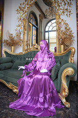 Purple Elegant Shaheen Satin Dress Scarf & Slip Dress Set - 3 Piece