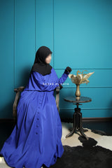 Safa Royal Blue Loose - Fit Abaya With Button Front - Silk Crepe