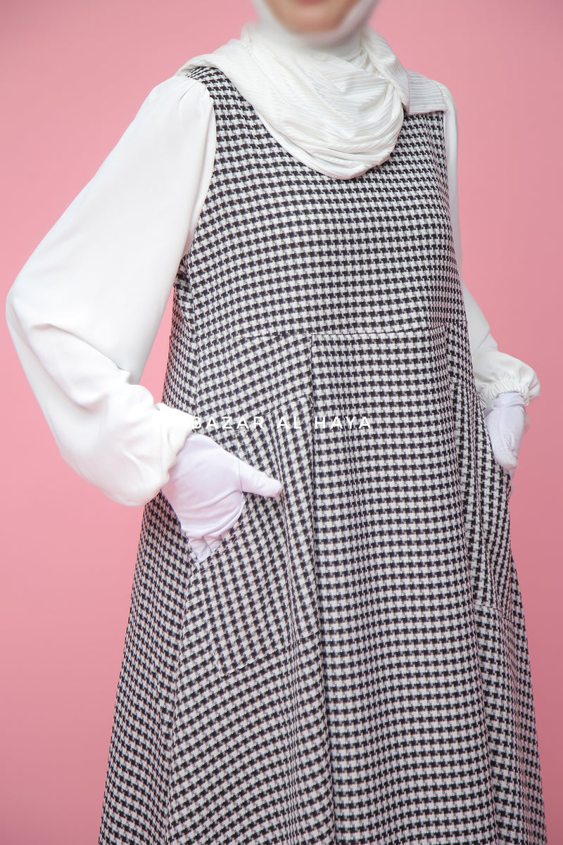 Reema Pinafore & White Sleeve Dress In Classic Style - Side Pockets