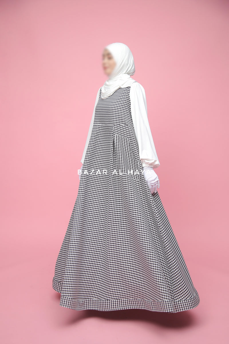 Reema Pinafore & White Sleeve Dress In Classic Style - Side Pockets