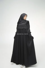 Black Zaina Ruffle Shoulders & Under Bust Abaya Dress - Soft Silk Crepe