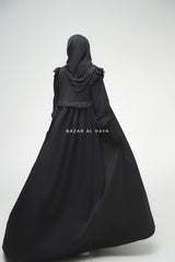 Black Zaina Ruffle Shoulders & Under Bust Abaya Dress - Soft Silk Crepe