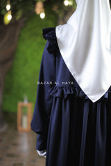 Navy Zaina Ruffle Shoulders & Under Bust Abaya Dress - Soft Silk Crepe