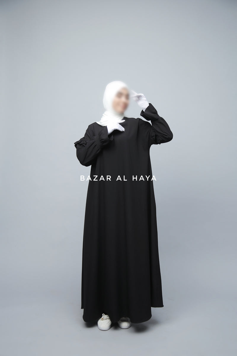 Black Salima Abaya Dress Sleeve Details - Mediumweight Soft Crepe Cotton