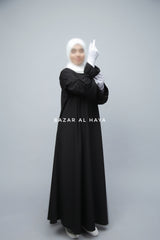 Black Salima Abaya Dress Sleeve Details - Mediumweight Soft Crepe Cotton