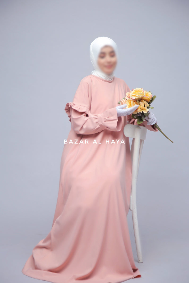 Light Peach Salima Abaya Dress Sleeve Details - Mediumweight Soft Crepe Cotton