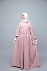 Pink Erina Abaya Dress, Unique Round Collar Classic Design - Puff Sleeves