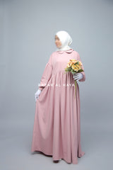 Pink Erina Abaya Dress, Unique Round Collar Classic Design - Puff Sleeves