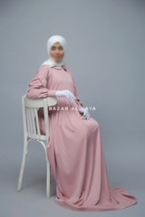 Pink Erina Abaya Dress, Unique Round Collar Classic Design - Puff Sleeves