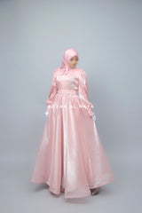 Zehna Pink Organza Luxurious Dress With Bisser Beaded Details For Muslim Occasions