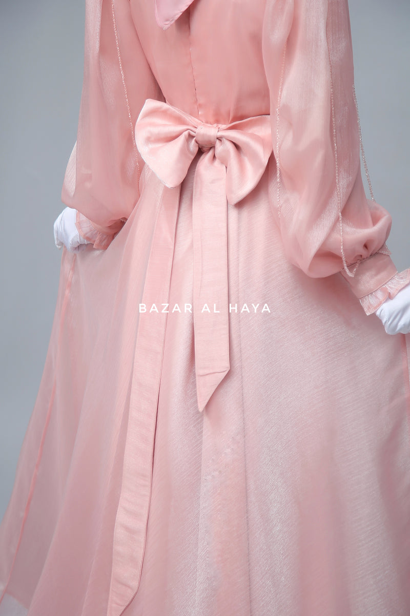 Zehna Pink Organza Luxurious Dress With Bisser Beaded Details For Muslim Occasions