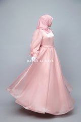 Zehna Pink Organza Luxurious Dress With Bisser Beaded Details For Muslim Occasions