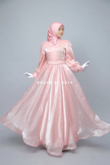 Zehna Pink Organza Luxurious Dress With Bisser Beaded Details For Muslim Occasions