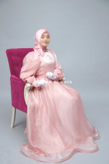 Zehna Pink Organza Luxurious Dress With Bisser Beaded Details For Muslim Occasions