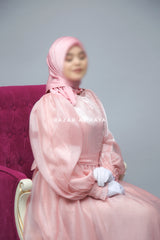 Zehna Pink Organza Luxurious Dress With Bisser Beaded Details For Muslim Occasions