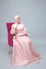 Zehna Pink Organza Luxurious Dress With Bisser Beaded Details For Muslim Occasions