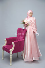 Zehna Pink Organza Luxurious Dress With Bisser Beaded Details For Muslim Occasions